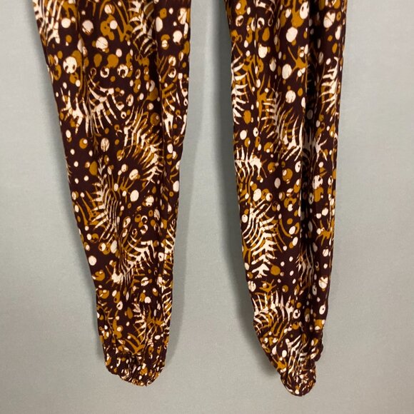 Batik Lounge Pants Brown Abstract Pattern Stretch Waist Ankles Boho Hippie - Picture 4 of 12